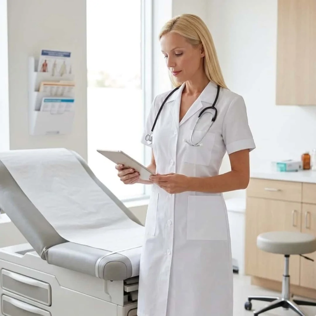 Camice Medico Donna Bianco Cotone Manica Corta ISACCO