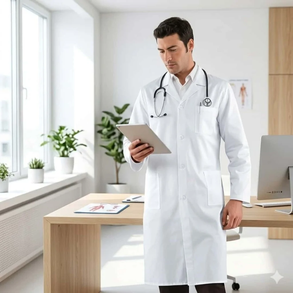 Camice Medico Uomo Bianco Satin No Stiro ISACCO