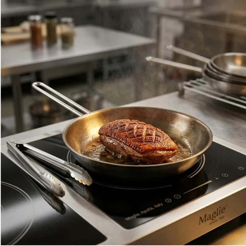 Padella Bassa Acciaio Inox Plus 1 Manico a Induzione Nickel