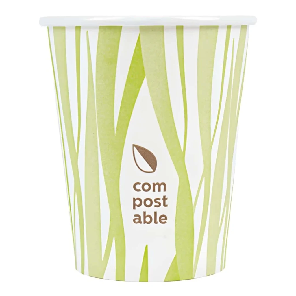 Bicchiere Compostabile Bibita 240 ml 8 oz Bianco Verde 50 pz