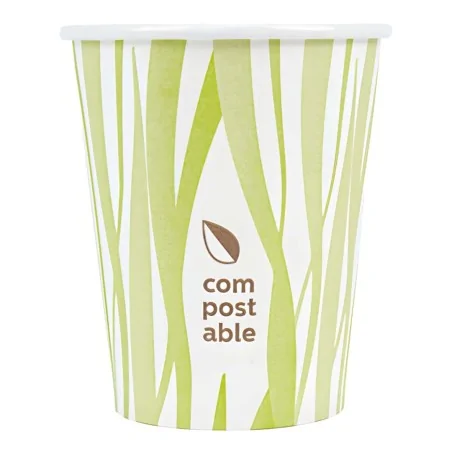 Bicchiere Compostabile Bibita 240 ml 8 oz Bianco Verde 50 pz