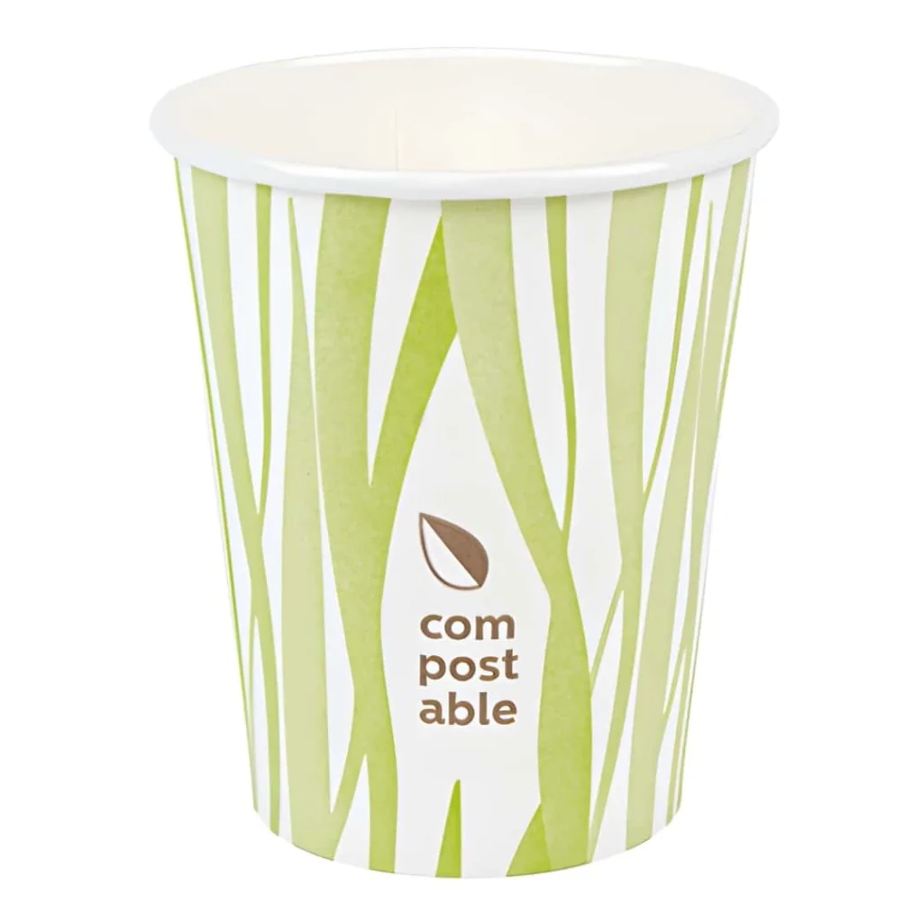 Bicchiere Compostabile Bibita 240 ml 8 oz Bianco Verde 50 pz