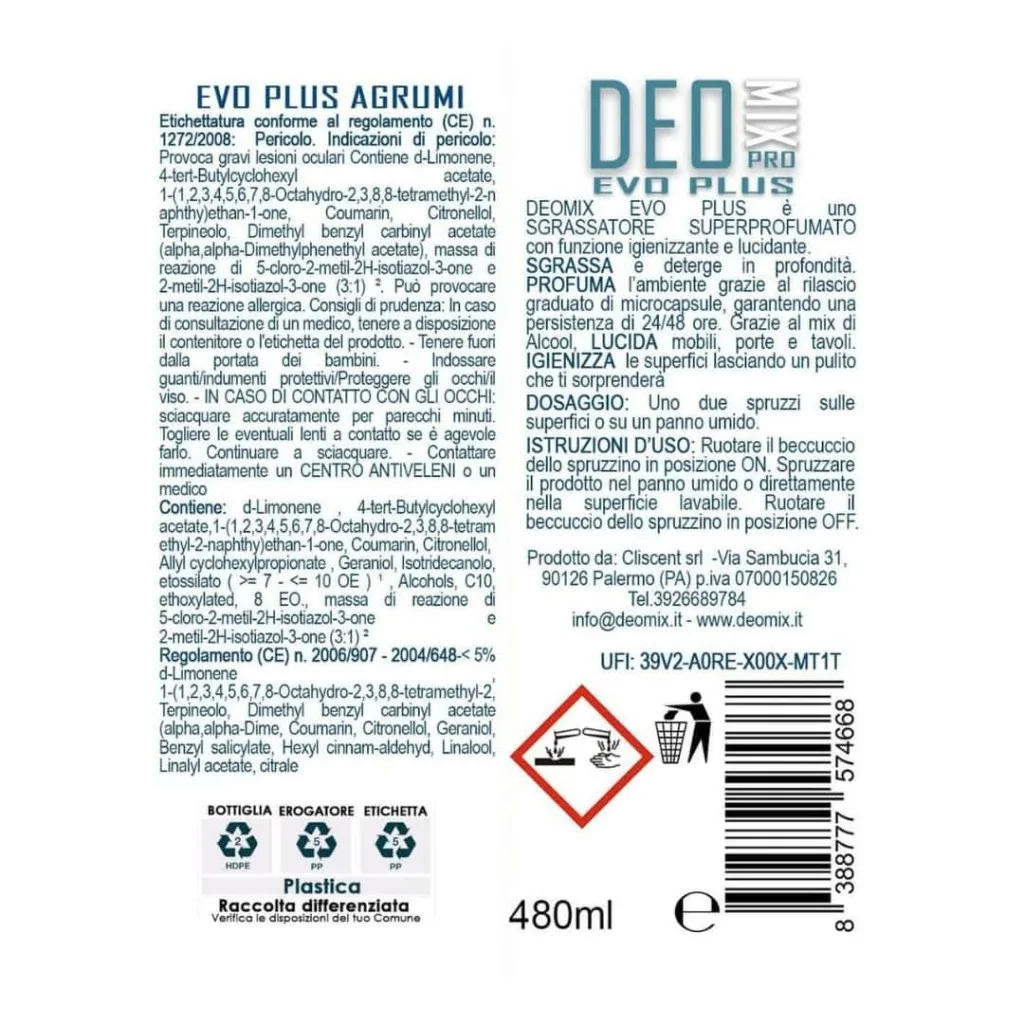 Sgrassatore Superprofumato Agrumi Evo Plus 480 ml DEO MIX