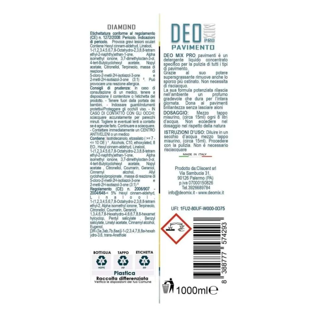 Detersivo Pavimenti Concentrato Diamond 1 L DEO MIX