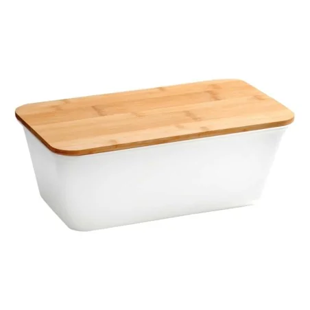 Portapane con Coperchio Tagliere Bambù Bianco 35x20 cm KESPER