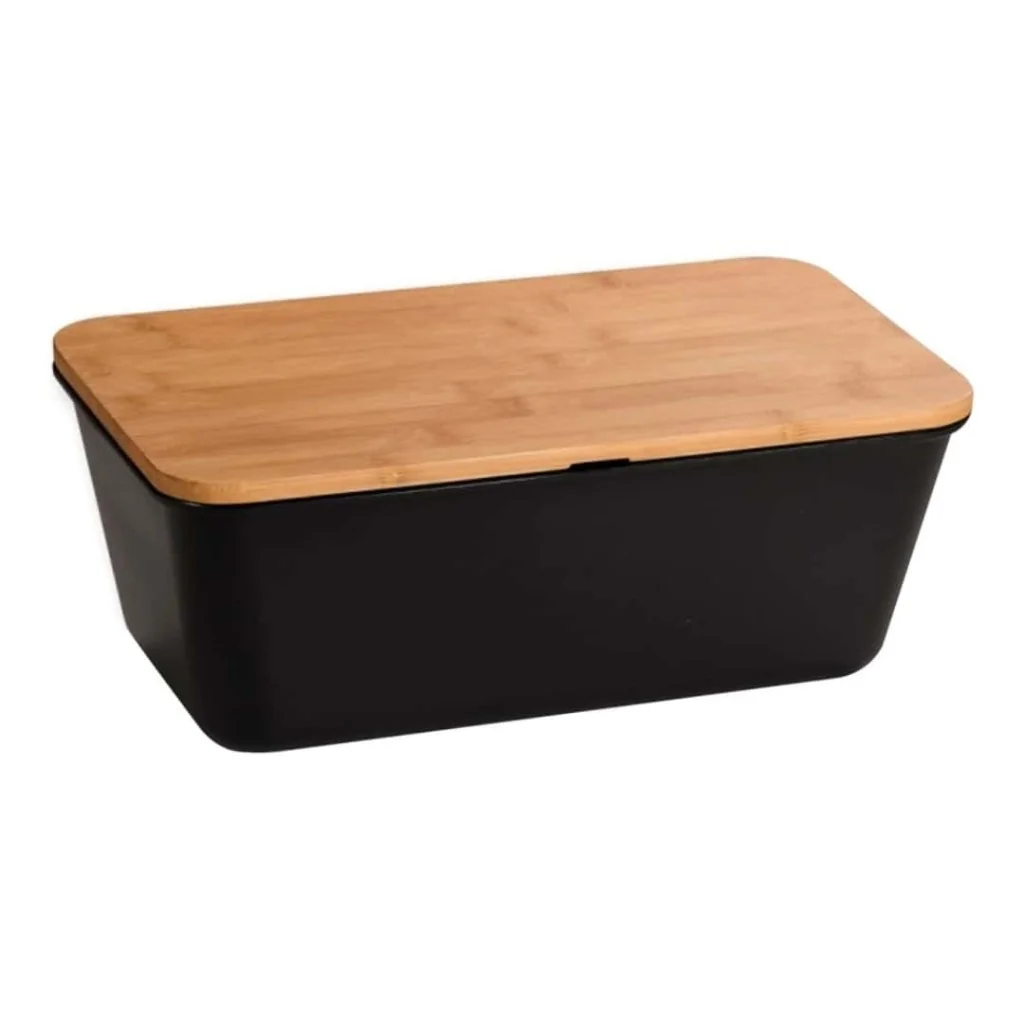 Portapane con Coperchio Tagliere Bambù Nero 34x20 cm KESPER