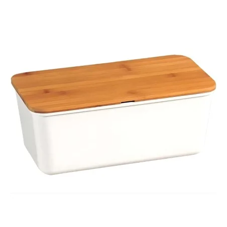 Portapane con Coperchio Tagliere Bambù Bianco 34x18 cm KESPER