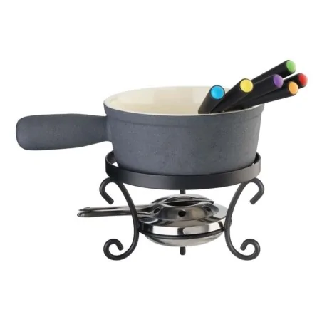 Set Fonduta Formaggio Caquelon Ceramica Nero 10 Pz EVA