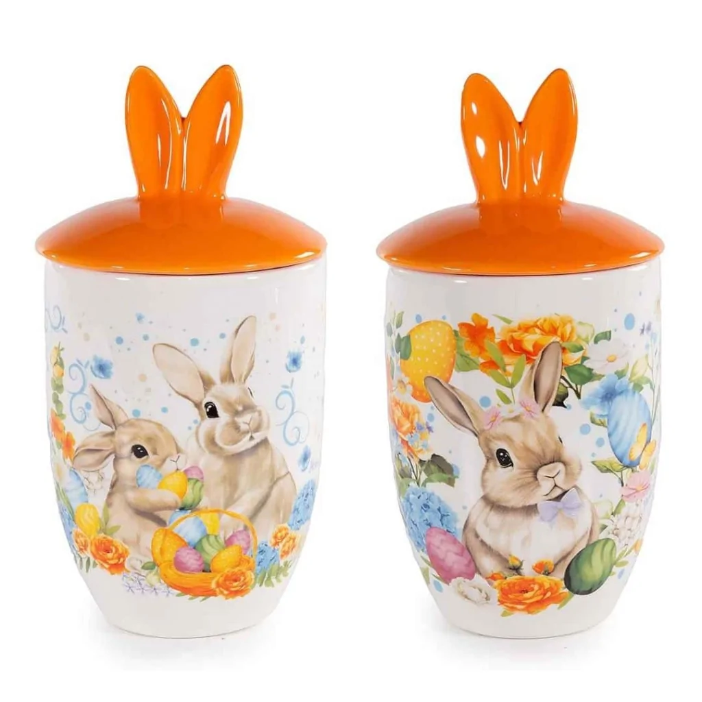 Barattolo Biscottiera Ceramica Coperchio Orecchie Coniglio ART