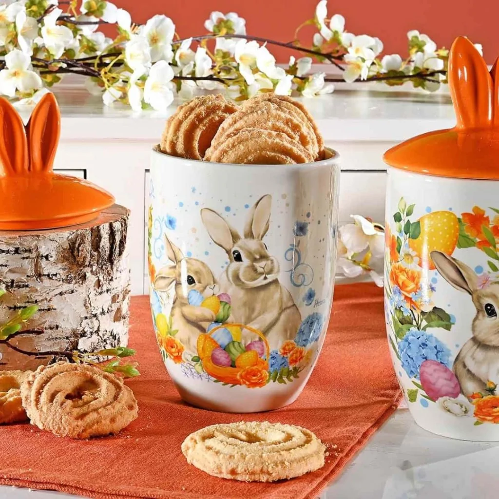 Barattolo Biscottiera Ceramica Coperchio Orecchie Coniglio ART