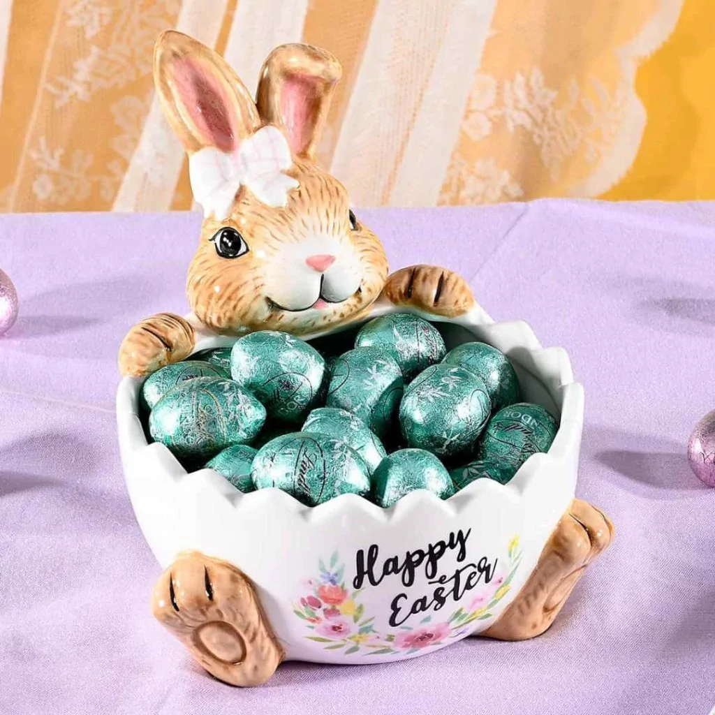 Contenitore Coppetta Coniglio Pasqua Ceramica Happy Easter ART