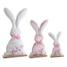 Coniglietti Pasquali Velluto Set 3 con Fiori Base Legno ART