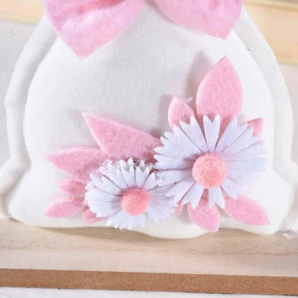 Coniglietti Pasquali Velluto Set 3 con Fiori Base Legno ART