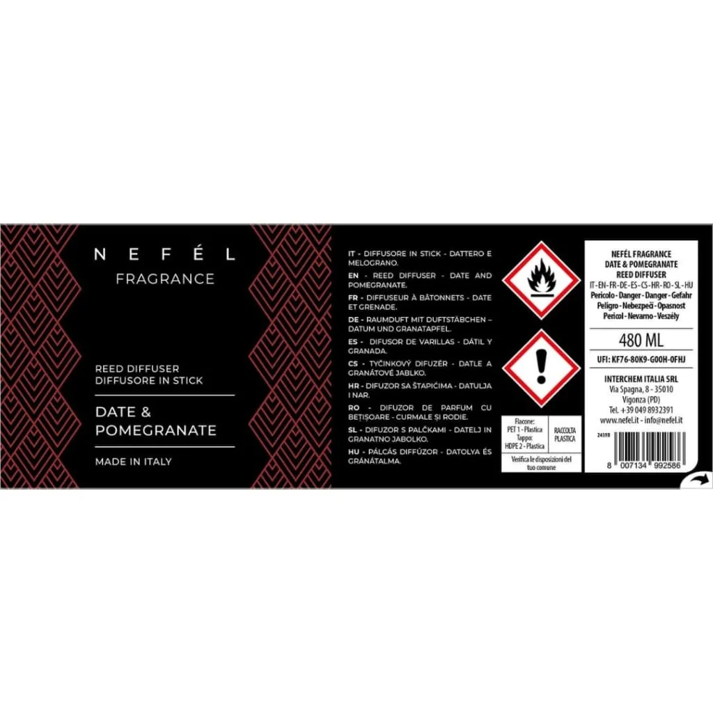 Diffusore Bastoncini Nefél Date & Pomegranate 480 ml INTERCHEM