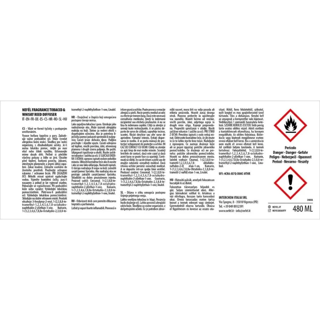 Diffusore Bastoncini Nefél Tobacco & Whisky 480 ml INTERCHEM