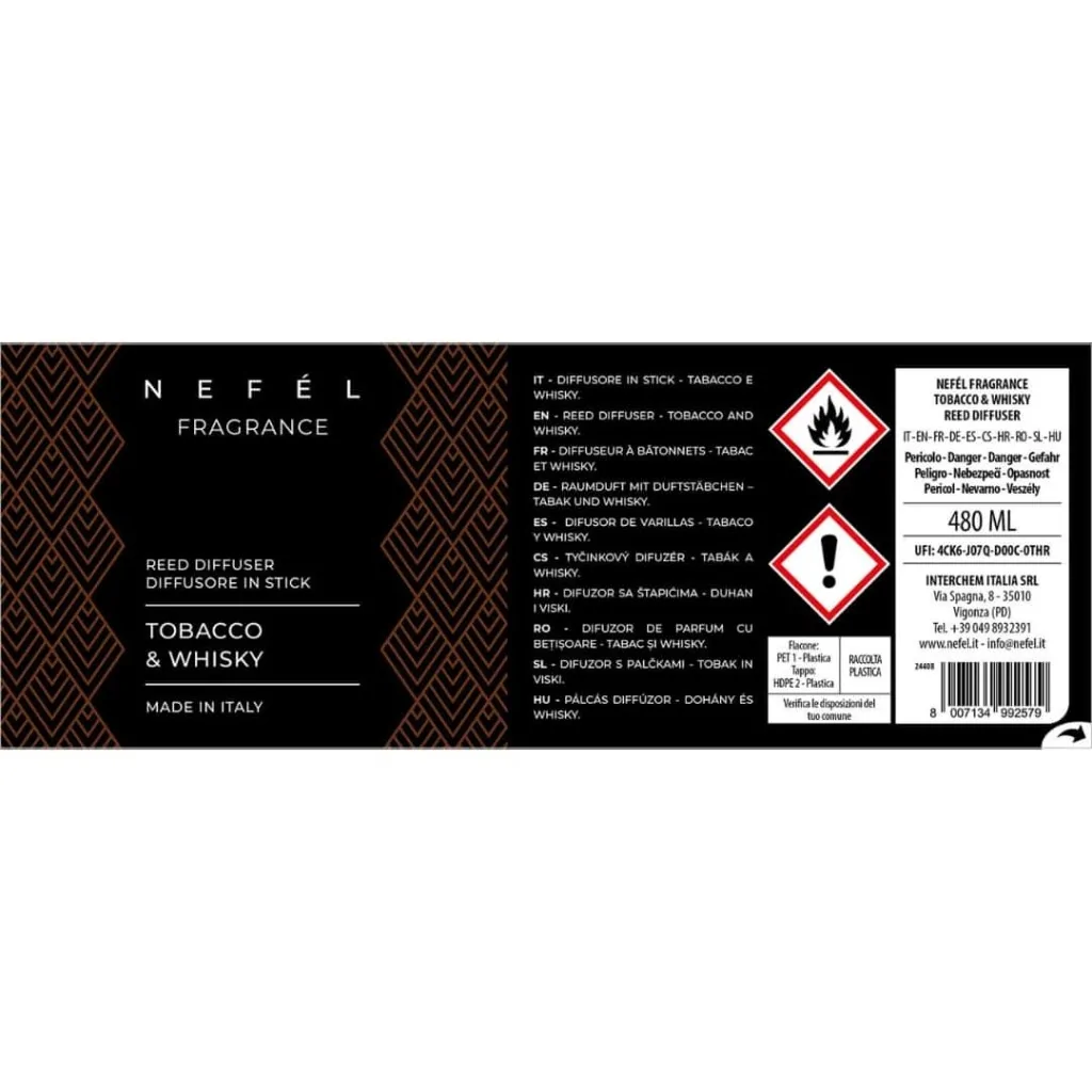 Diffusore Bastoncini Nefél Tobacco & Whisky 480 ml INTERCHEM