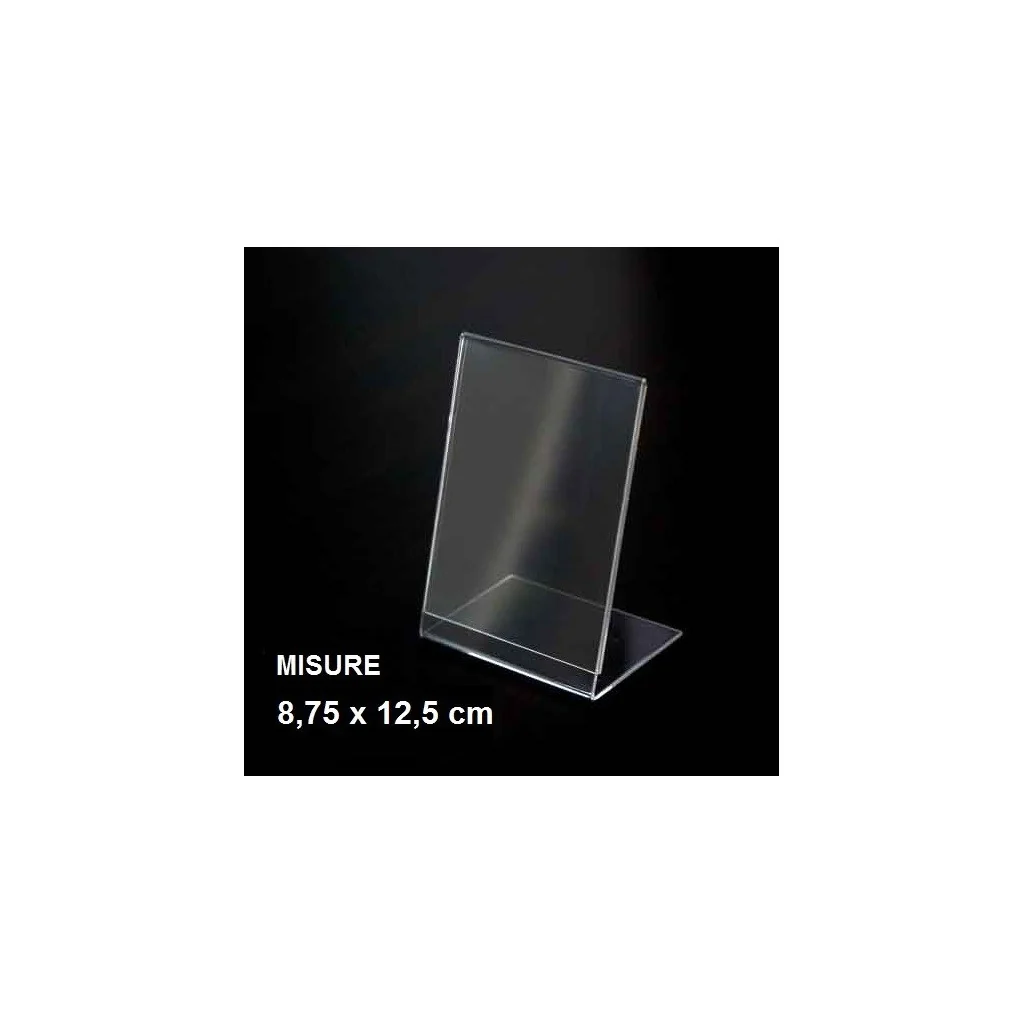 Espositore a L in plexiglass trasparente 8,75x12,5 cm Leone