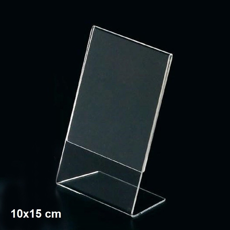 Espositore a L in plexiglass trasparente 10x15 cm Leone
