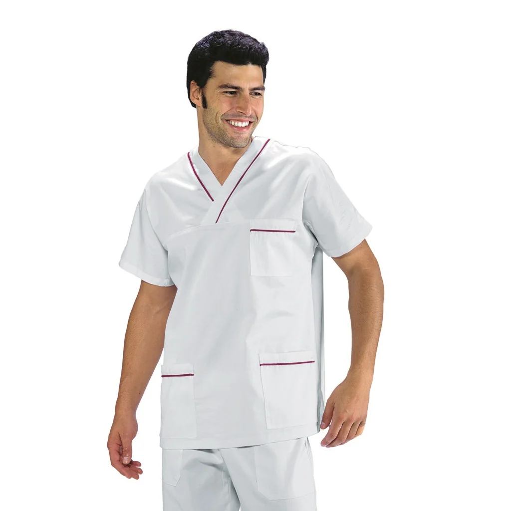 Casacca Collo A V Bianco e Bordeaux Isacco