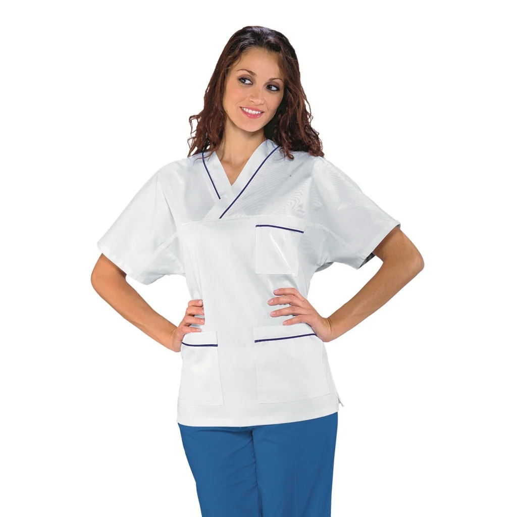 Casacca Collo A V Bianco e Blu Isacco