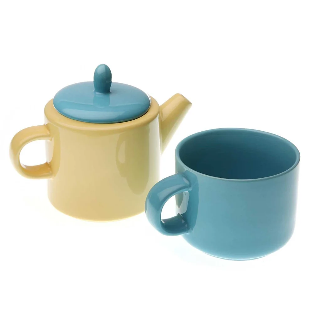 Teiera con Tazza Bicolore Giallo e Turchese Versa